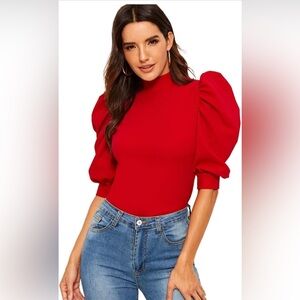 Red Puff Sleeve Top 🔥